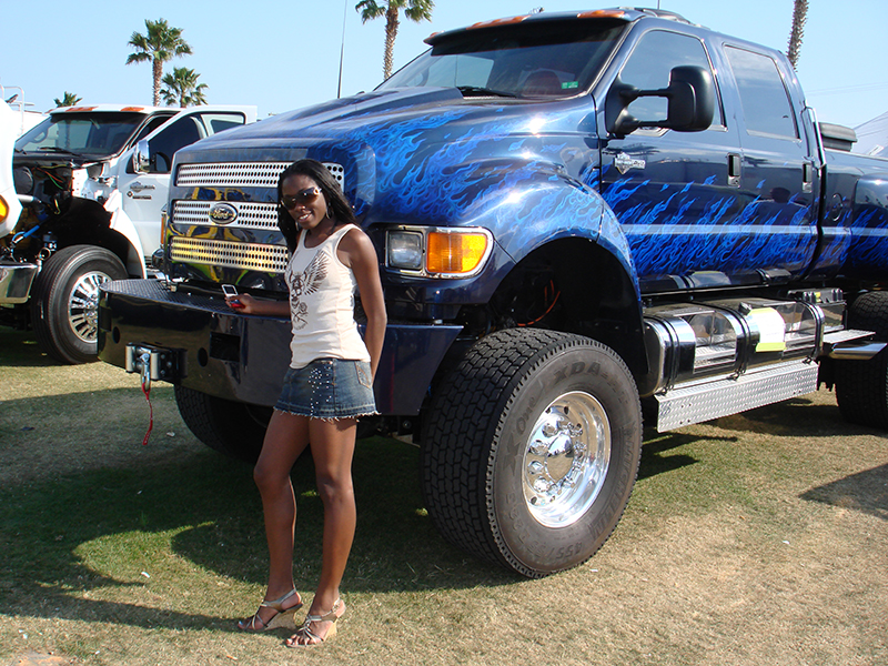 F650 monster truck with hot woman in front