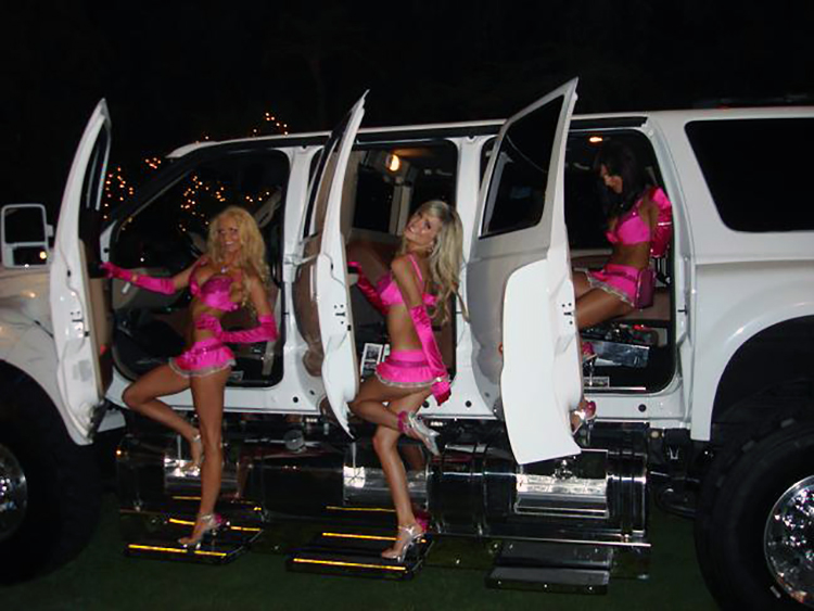 Playboy bunnies inside F650 Super Truck made by Truck Customs by Chris